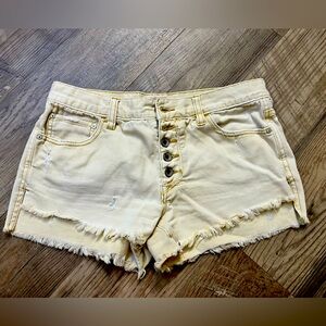Free People Distressed Denim Shorts Yellow/Cream Size 26